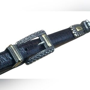 Brighton Brown Leather Belt with Silver and Gold Buckle and Accented Stations